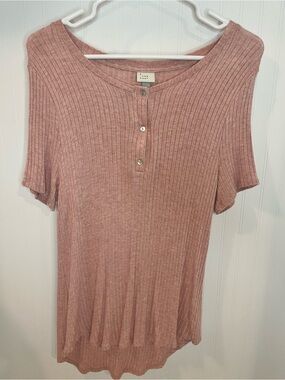 a new day Ribbed Henley Top in Dusty Rose Pink